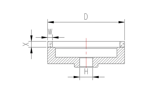 Diagram dimensi D H W X untuk batu double edger kaca