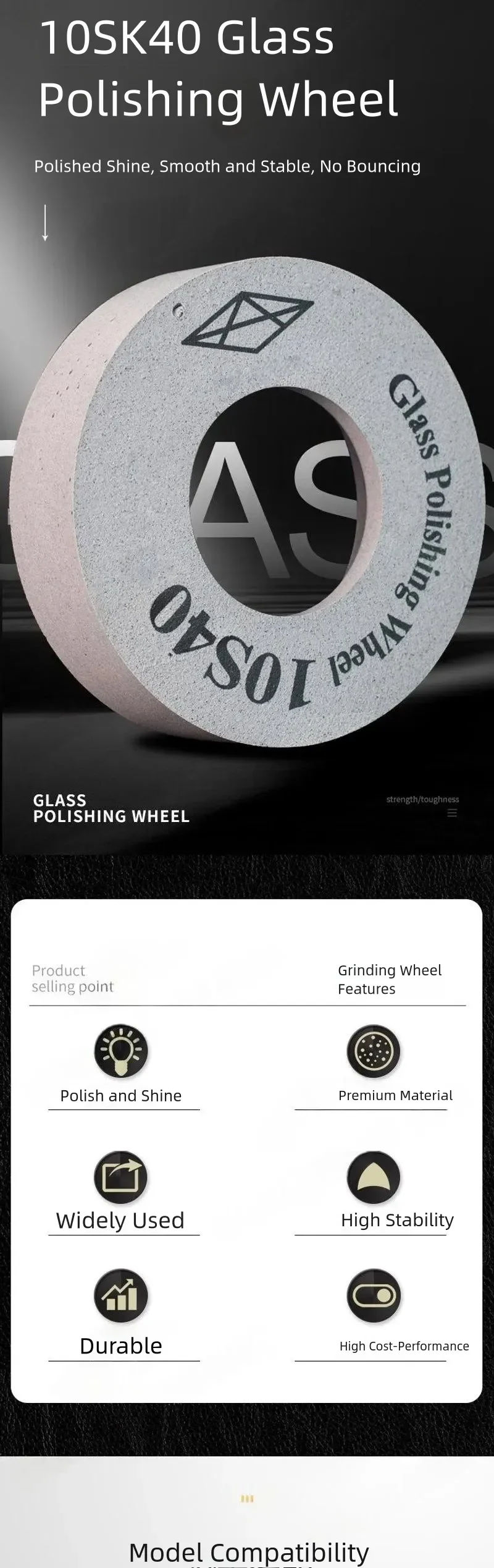 10S Glass Polishing Wheel for Double-Edging Machines product detail 1: material, dimensions and drilling application