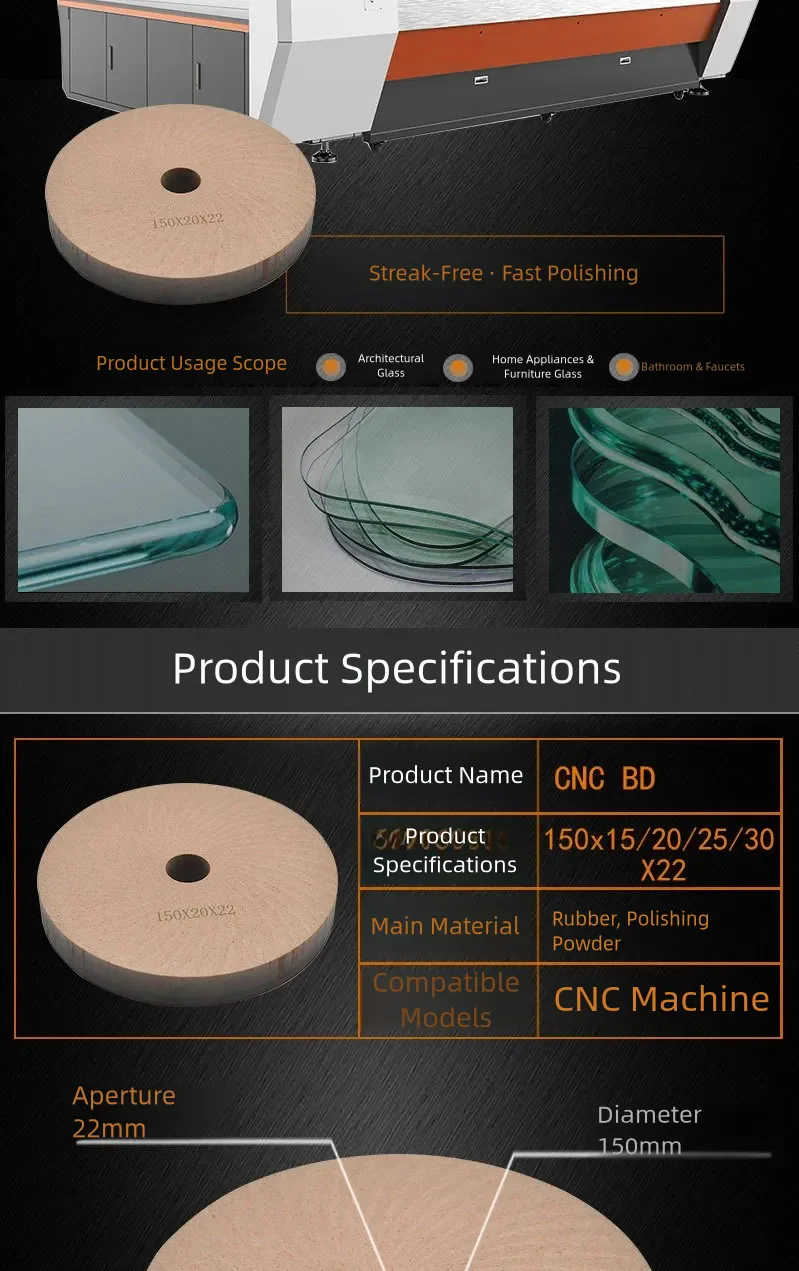 BD Polishing Wheel for CNC Shaped Glass Processing product detail 1: material, dimensions and drilling application