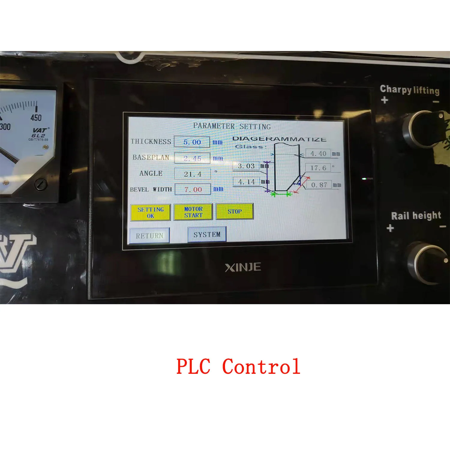 유리 면취기용 휠 솔루션 PLC bevel angle and width settings on a glass beveling machine