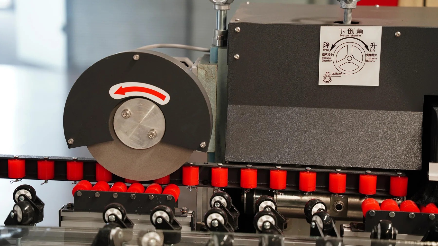 복층유리 Low-E 코팅 제거 휠 Low-E glass edge deletion machine wheel-height and chamfer adjustment assembly